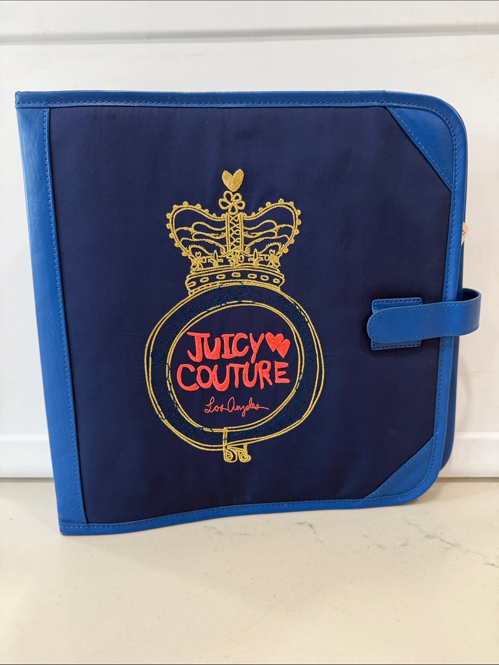 Juicy Couture Navy & Royal Blue Zip Folder with Gold Crest
